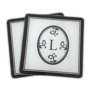 Glass Black & White Trivets (SET OF 2)- Monogram Initial Letter "L"- 8" x 8"